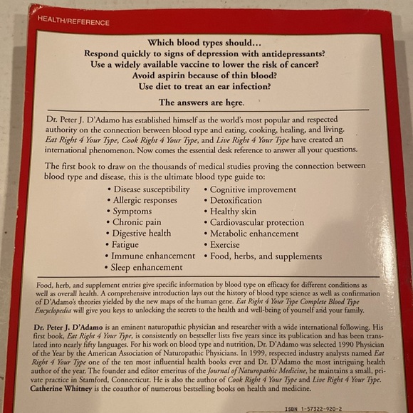 “Eat Right for Your Type, Complete Blood Type Encyclopedia,” oversized softcover - Picture 2 of 2